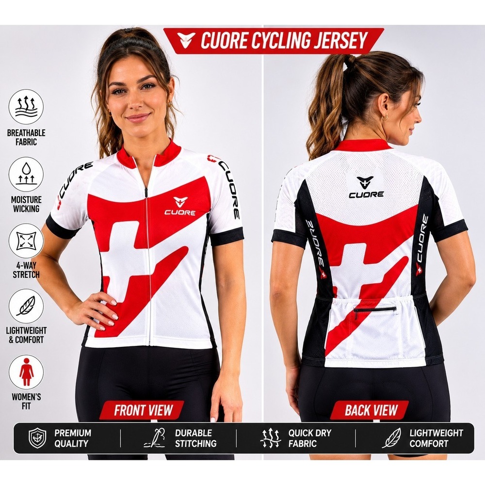 NEW Cuore of Switzerland Women's Original Cycling Jersey Small White Red L300